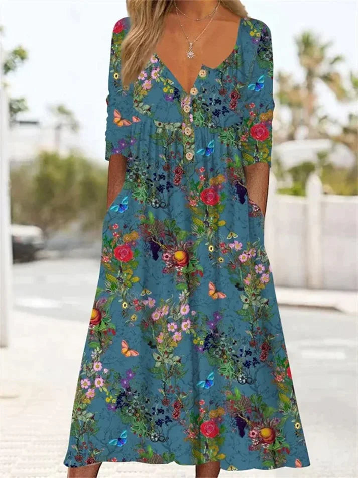 Natalie - Robe maxi plissée avec motif floral