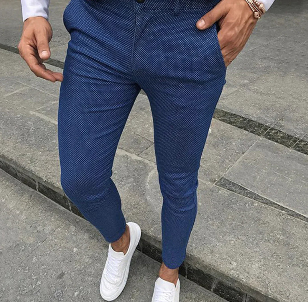 Pantalon chino slim fit pour homme – Pantalon élégant avec motif fin pour affaires et loisirs