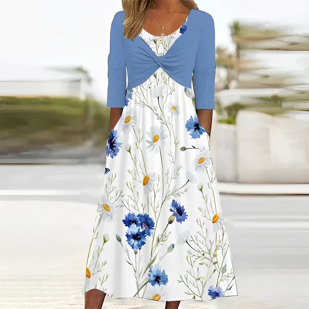KEIRA - Robe bleue fleurie élégante
