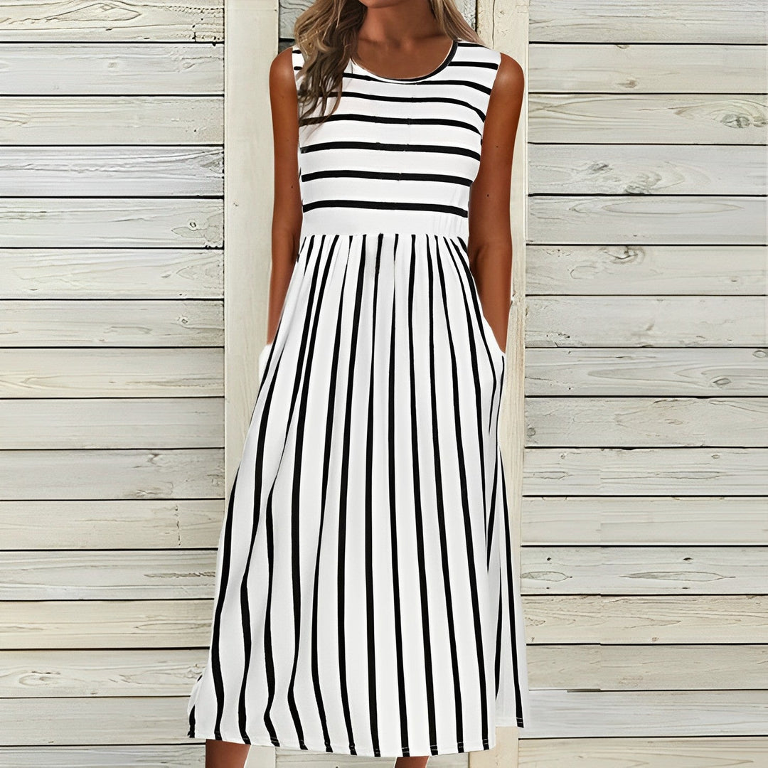 BARI – Élégante robe midi rayée noir et blanc