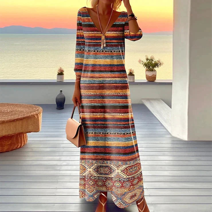 Jayla - Robe midi spéciale avec manches longues et imprimé