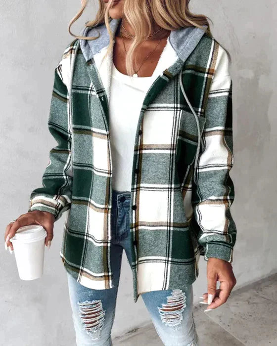 Chemise en flanelle à carreaux pour femmes avec capuche – Veste-chemise décontractée oversize pour automne et hiver