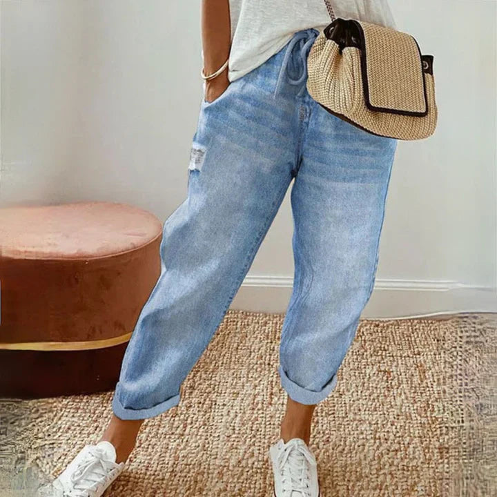 Jean baggy pour femmes avec cordon de serrage – Pantalon décontracté à coupe ample style streetwear