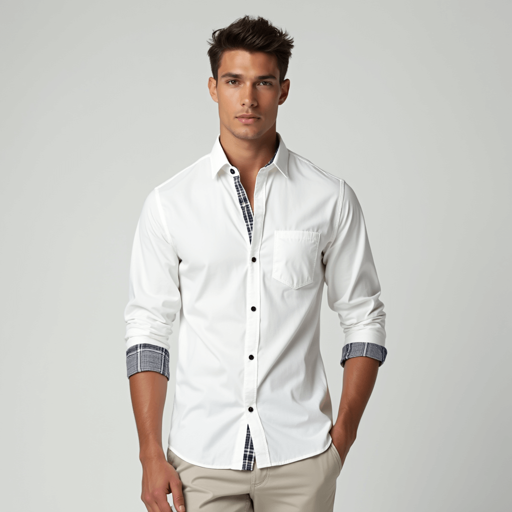 Chemise homme moderne avec motif à carreaux contrasté et coupe slim fit