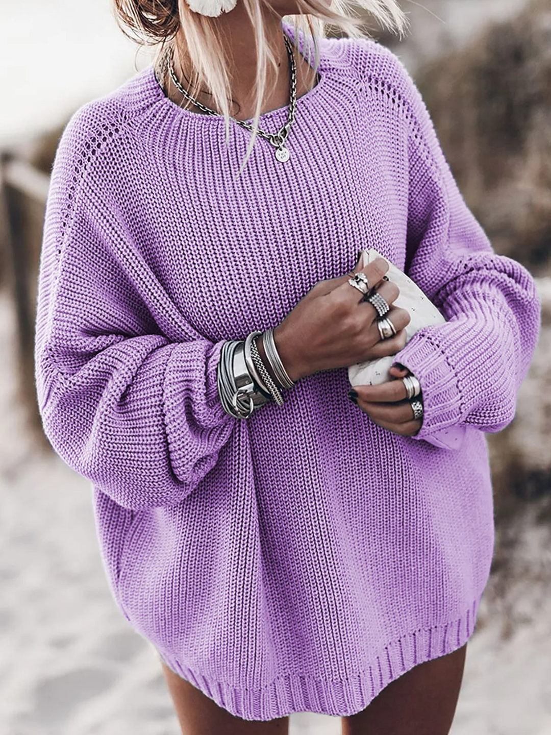 Oversize knit sweater women – loose chunky knit for autumn & winter