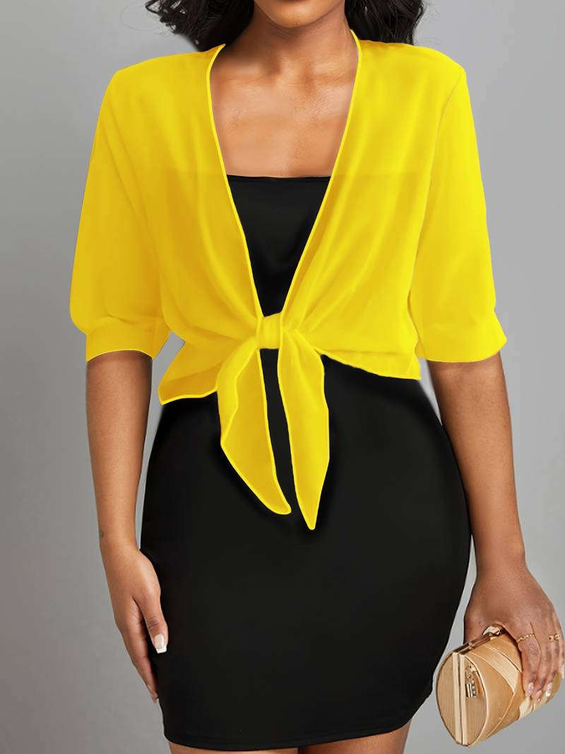 Bolero in chiffon da donna con nodo a fiocco – giacca corta trasparente per abiti da sera e outfit estivi