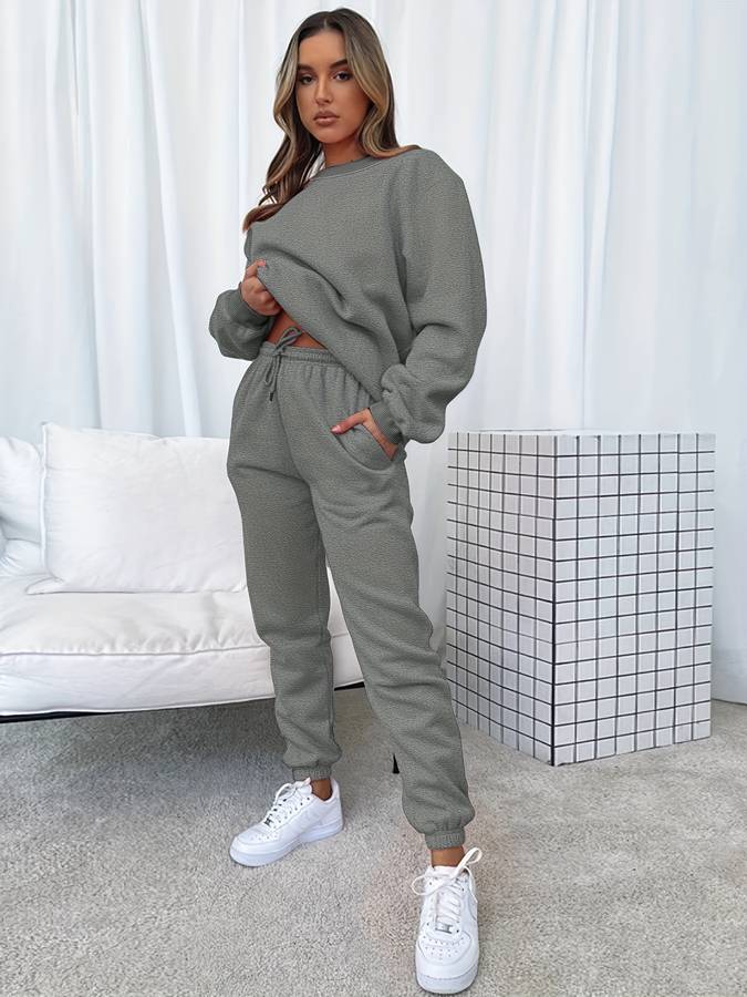 Ensemble sweat deux pièces pour femme – Pull oversize & pantalon de jogging rose pour lounge & style urbain