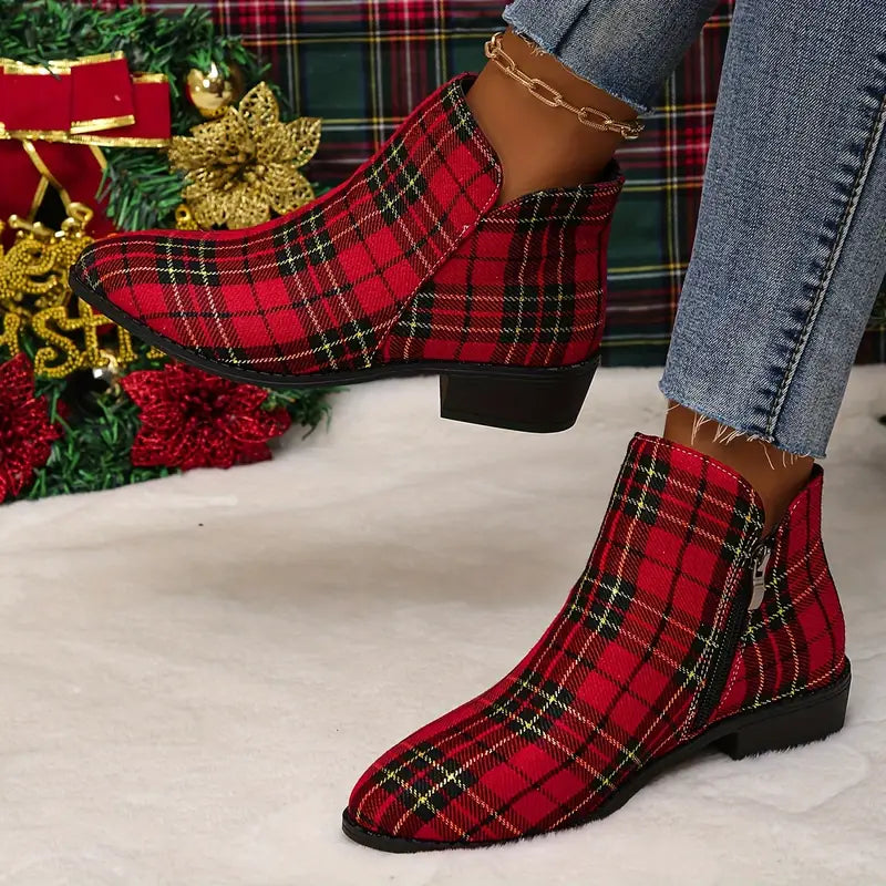 Bottines polyvalentes avec motif à carreaux et talon bas et massif