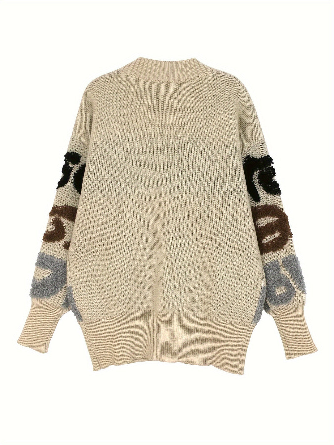 Lässiger Buchstabenmuster Knopf Unten Strickjacke Für Damen | Perfekt für lässige Tage