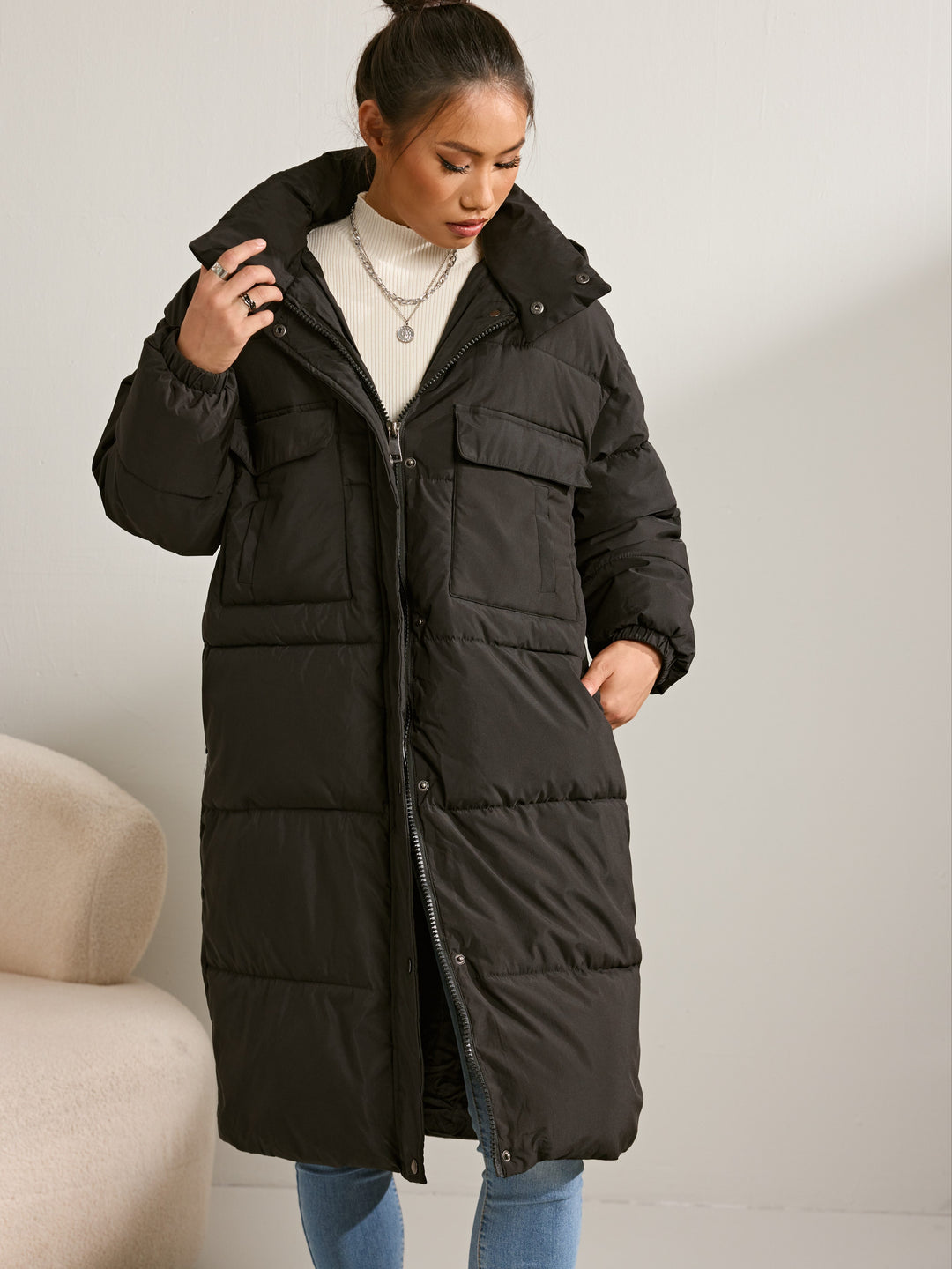 Casual Halblange Fleece Winterjacke mit Kapuze für Frauen | Perfekt für Wintertage