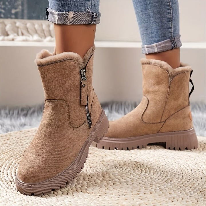 Elegante Wildleder-Stiefeletten mit Kunstfell für Damen | Ideal für Herbst/Winter