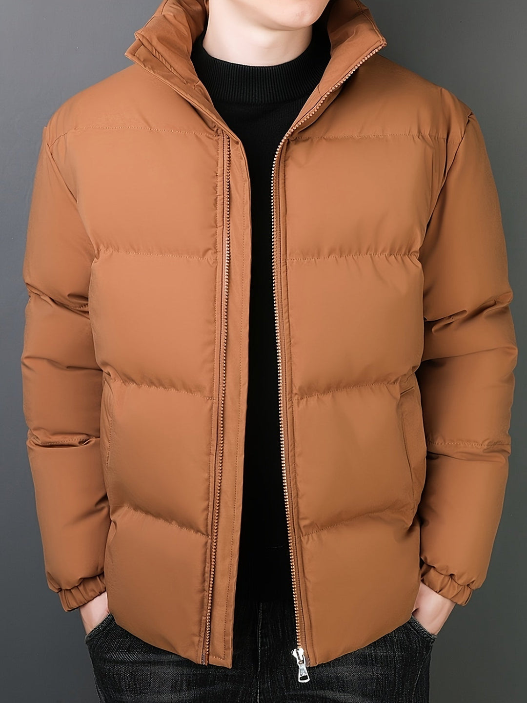Herren Winter Steppjacke mit Reißverschluss – Gefütterte Winddichte Pufferjacke für kalte Tage