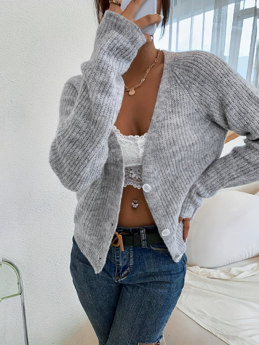 Lässiger warmer V-Ausschnitt Wolle Strickcardigan für Damen | Perfekt für den Alltag
