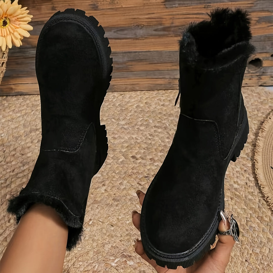 Elegante Wildleder-Stiefeletten mit Kunstfell für Damen | Ideal für Herbst/Winter
