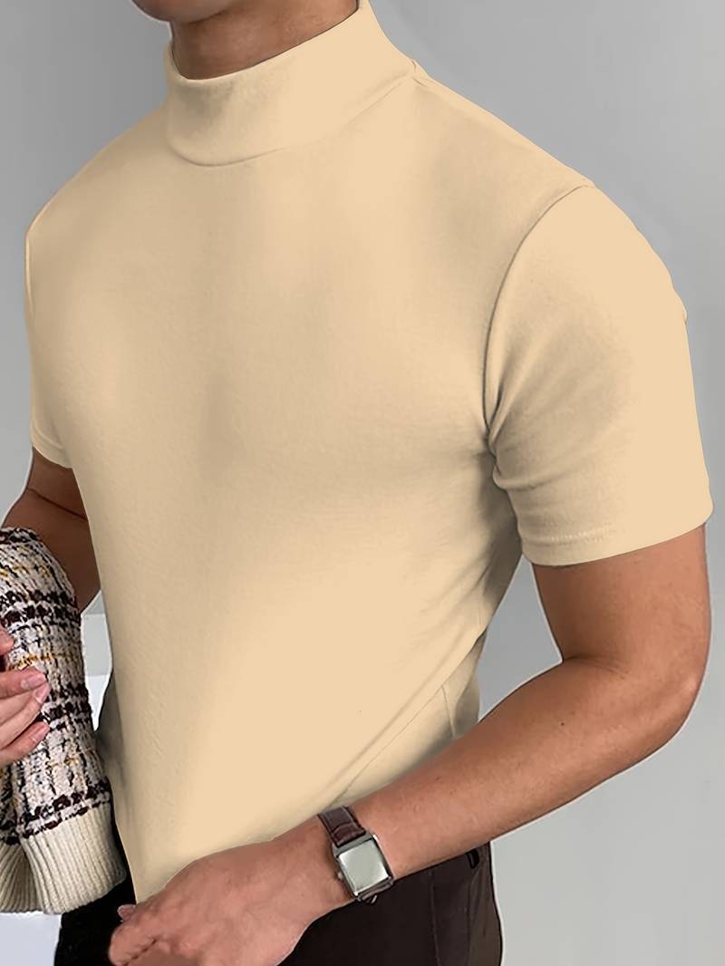 T-shirt à col roulé pour homme à manches courtes – Haut ajusté pour affaires, loisirs et looks superposés
