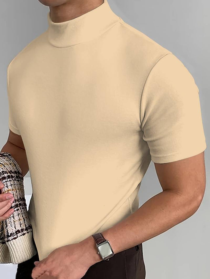 T-shirt à col roulé pour homme à manches courtes – Haut ajusté pour affaires, loisirs et looks superposés