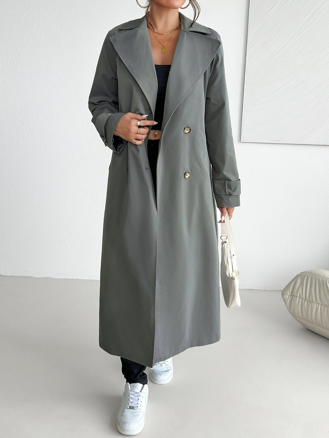 Lässiger einfarbiger Trenchcoat mit Gürtel für Damen | Perfekt für legere Tage