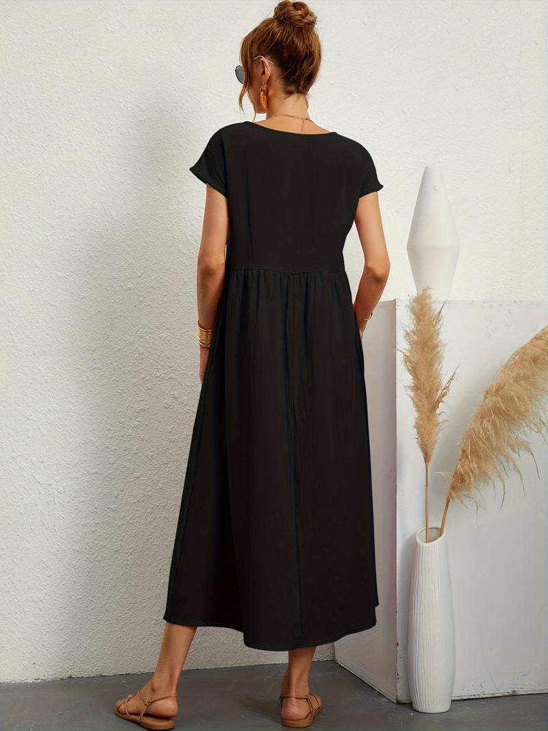 Luftiges Damen Sommerkleid – Casual Maxikleid mit Taschen & Rundhalsausschnitt