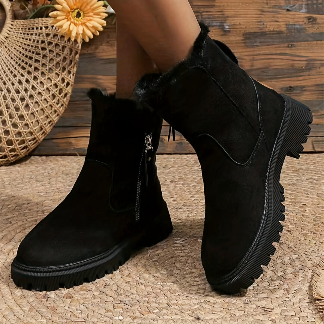 Elegante Wildleder-Stiefeletten mit Kunstfell für Damen | Ideal für Herbst/Winter