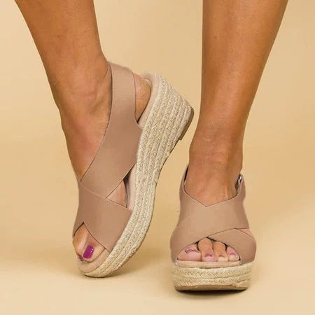 Espadrilles compensées pour femmes – sandales compensées d'été confortables avec brides croisées et semelle en jute pour la plage et la ville