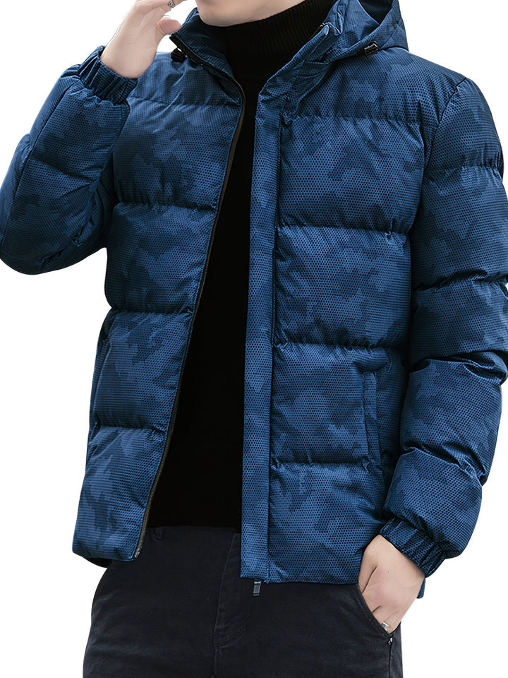 Veste d'hiver matelassée décontractée en coton avec fermeture éclair et capuche amovible pour hommes | Parfaite pour les activités de plein air