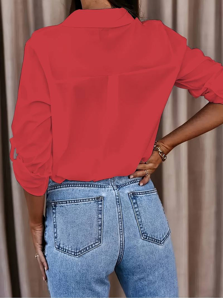 Camicetta da donna con colletto a risvolto – Camicia bianca classica con maniche 3/4 per business e casual
