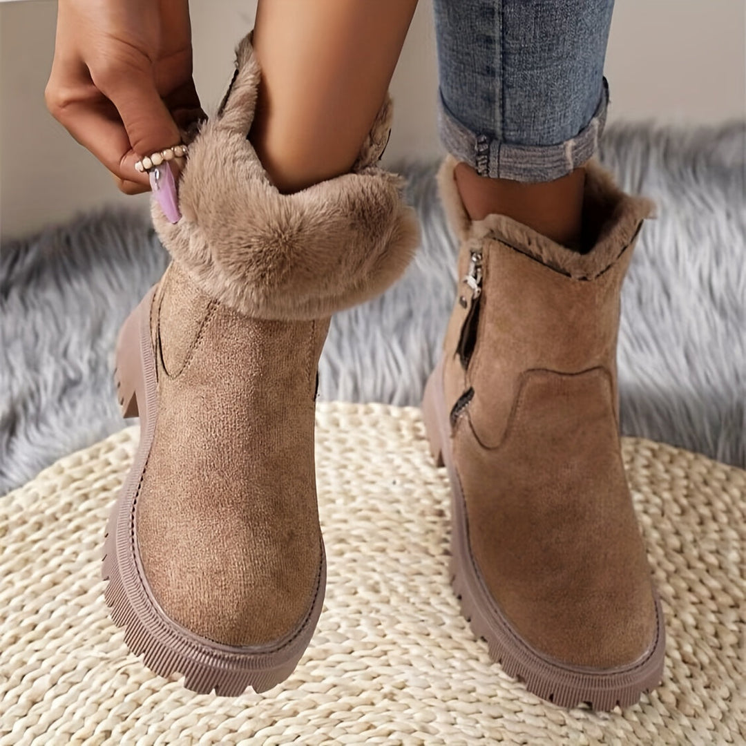 Elegante Wildleder-Stiefeletten mit Kunstfell für Damen | Ideal für Herbst/Winter