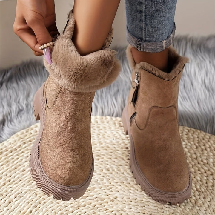 Elegante Wildleder-Stiefeletten mit Kunstfell für Damen | Ideal für Herbst/Winter