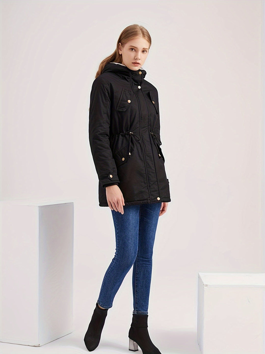 Lässige halblange warme Fleece-Winterjacke für Damen | Perfekt für lässige Tage