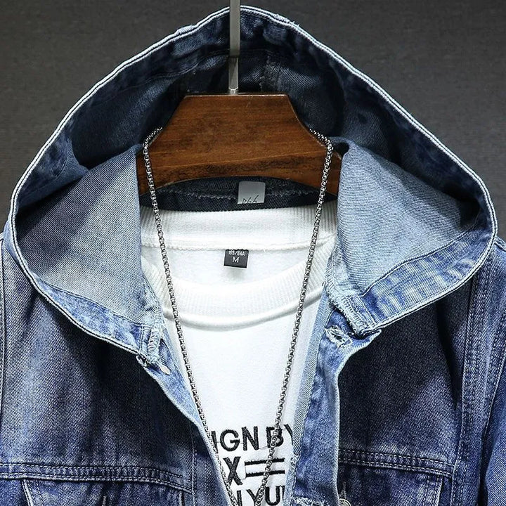 Herren Jeansjacke mit Kapuze – Streetstyle Denimjacke mit Taschen im Layer-Look