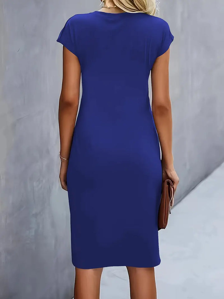 Abito a tubino da donna con pieghe – Abito da lavoro aderente con scollo rotondo per ufficio, eventi e look serali