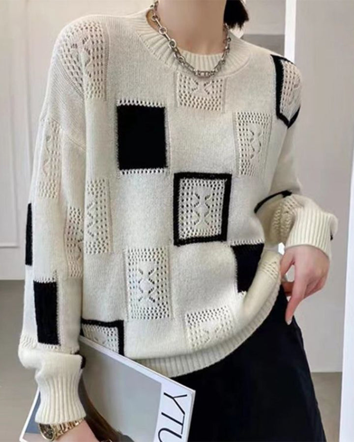 Pull en maille oversize avec motif graphique – Pull décontracté pour femmes pour l'automne et l'hiver