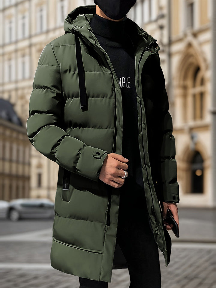 Veste d'hiver à capuche mi-longue déperlante décontractée avec fermeture éclair | Idéale pour l'hiver