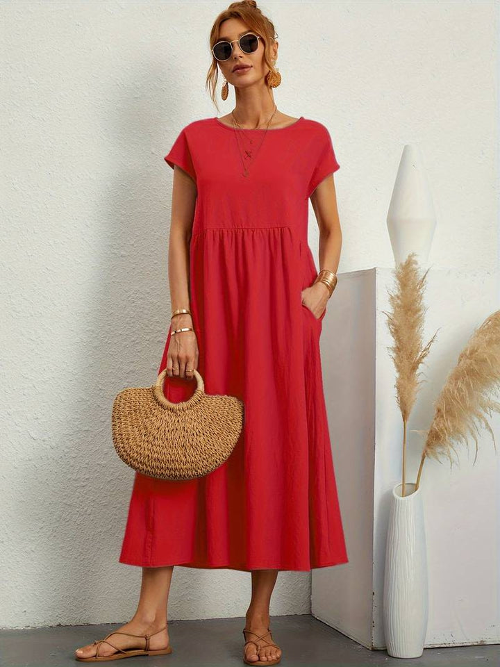 Luftiges Damen Sommerkleid – Casual Maxikleid mit Taschen & Rundhalsausschnitt
