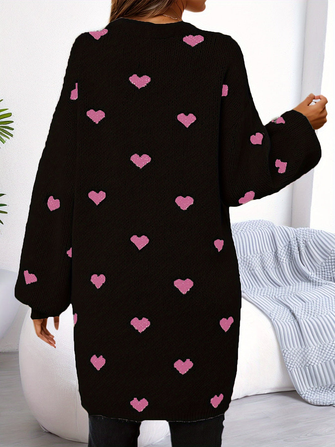 Cardigan in lana elegante con motivo a cuore e lunghezza lunga per donna | Ideale per l'inverno