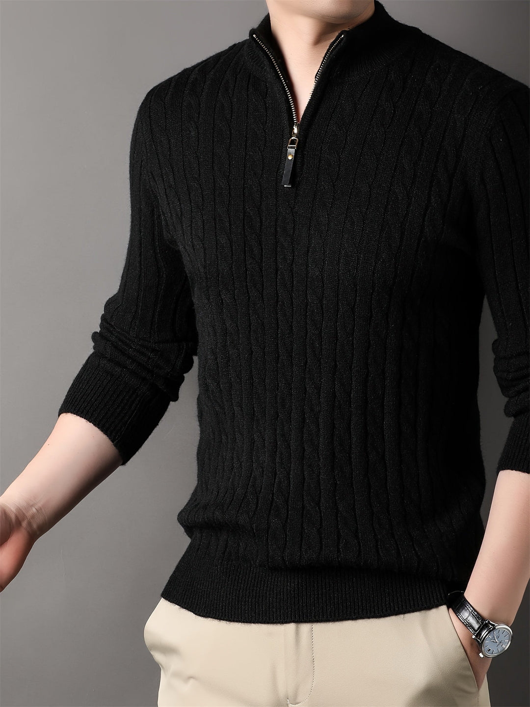 Donnell - Pull décontracté pour homme en tricot torsadé avec fermeture éclair
