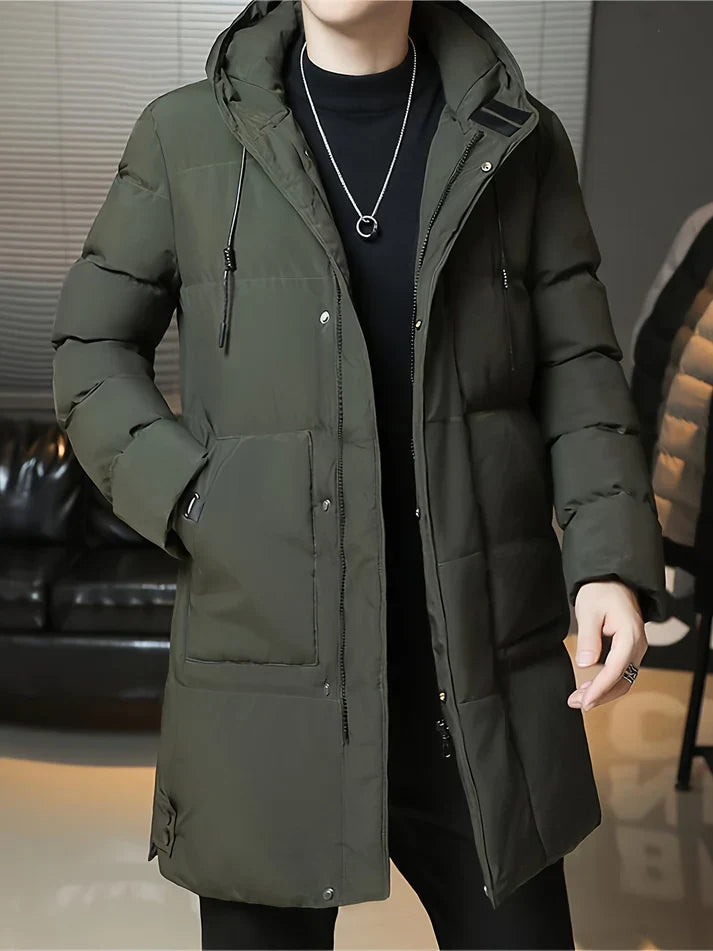 Manteau d'hiver long pour homme avec capuche – Parka coupe-vent, doublée pour les jours froids