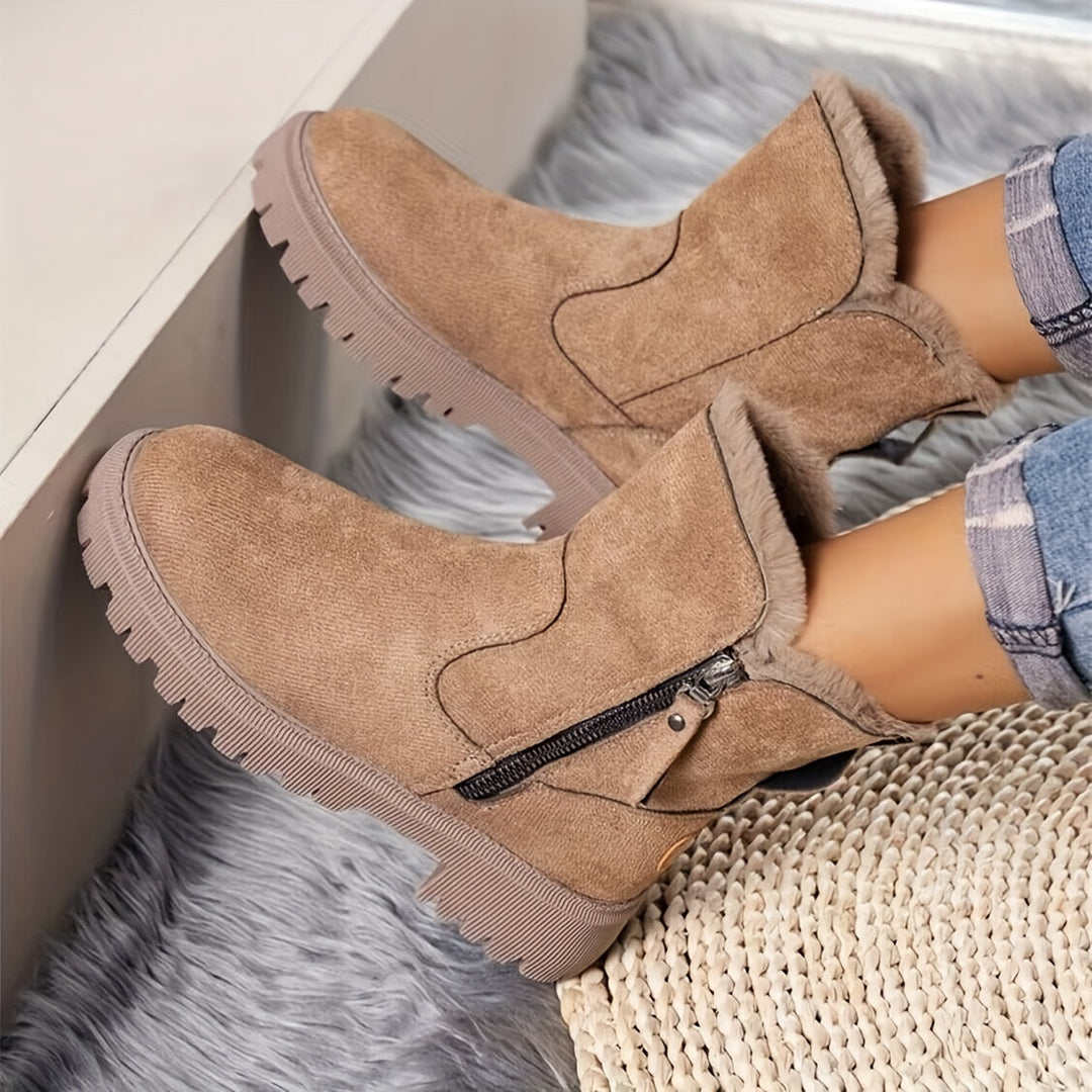 Elegante Wildleder-Stiefeletten mit Kunstfell für Damen | Ideal für Herbst/Winter