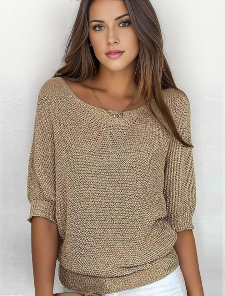 Lucile - Pull uni doré avec col rond