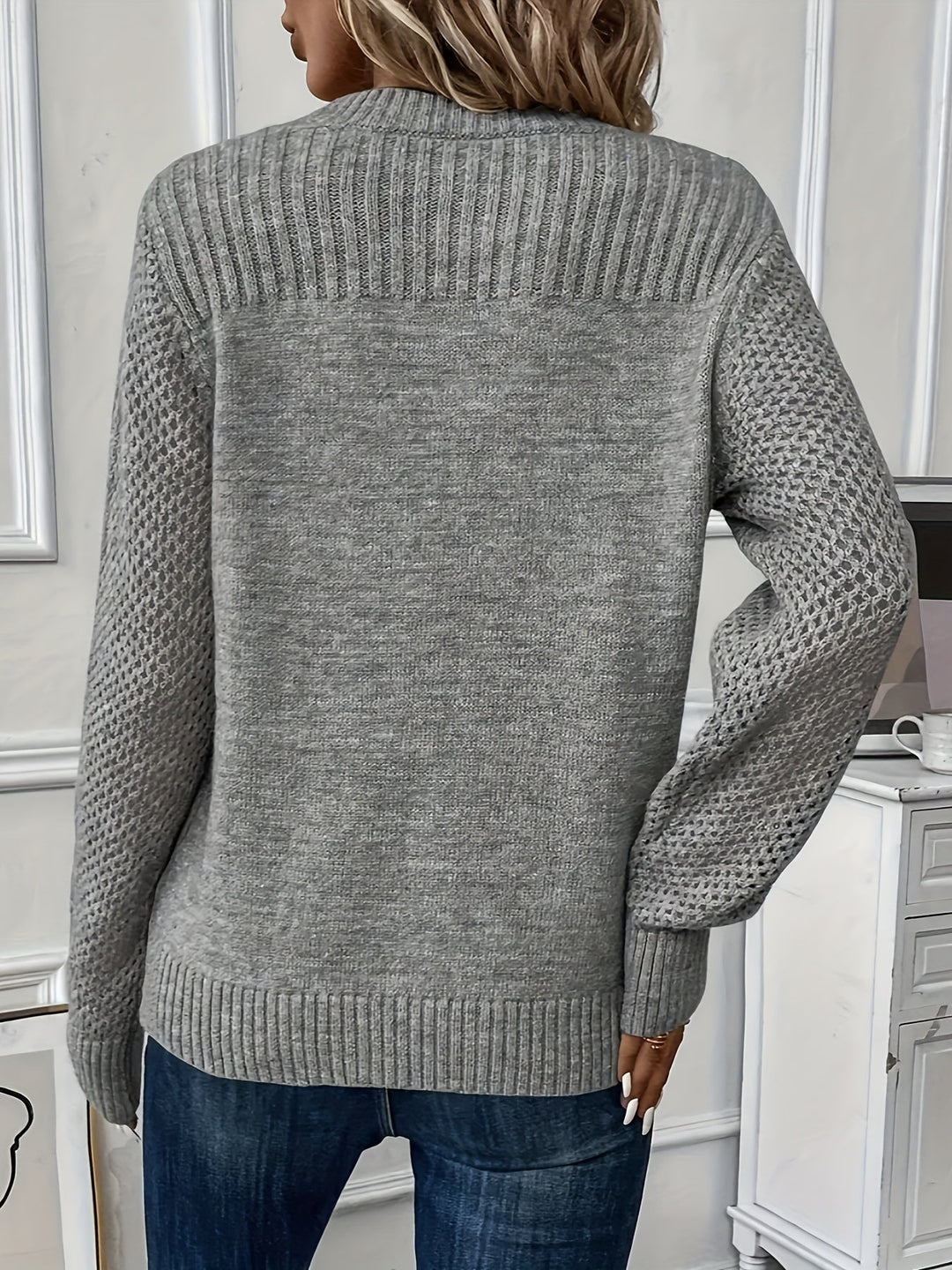 Vintage Baumwoll-Hohler Pullover mit Fadendetails Pullover Damen | Perfekt für Lässige Tage