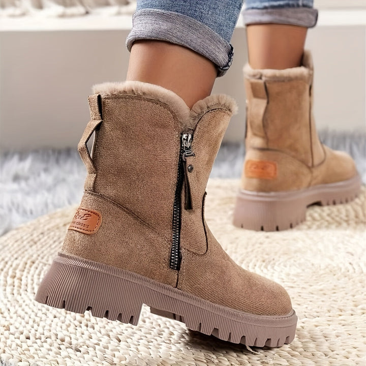 Elegante Wildleder-Stiefeletten mit Kunstfell für Damen | Ideal für Herbst/Winter
