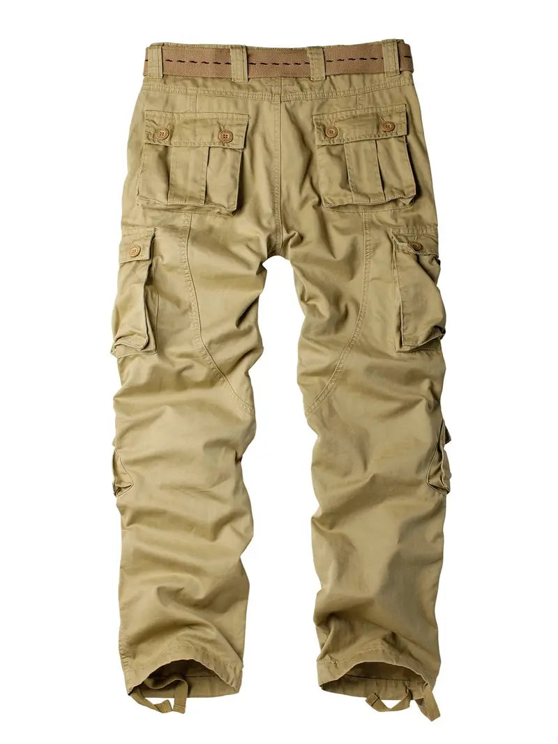Pantalon cargo homme avec ceinture – Pantalon de loisirs multifonction avec poches et cordon de serrage pour extérieur, travail et quotidien