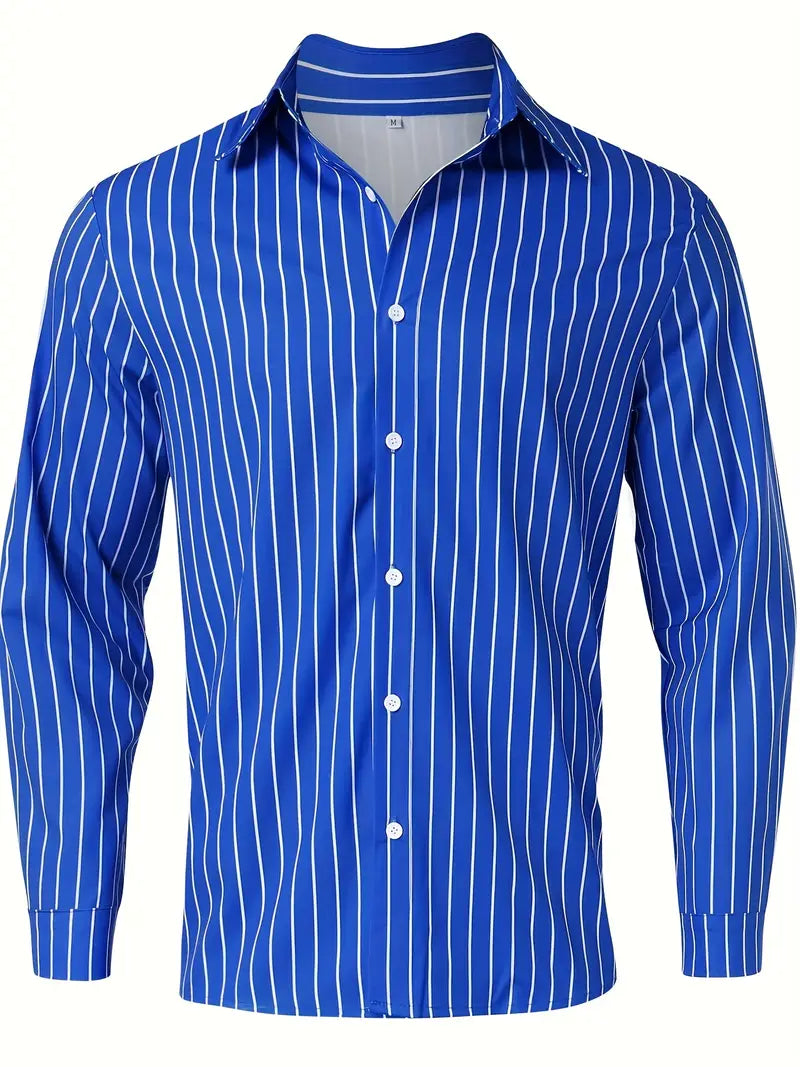 Chemise homme à manches longues avec motif à rayures – Chemise slim fit business & soirée avec col – Chemise décontractée élégante avec patte de boutonnage