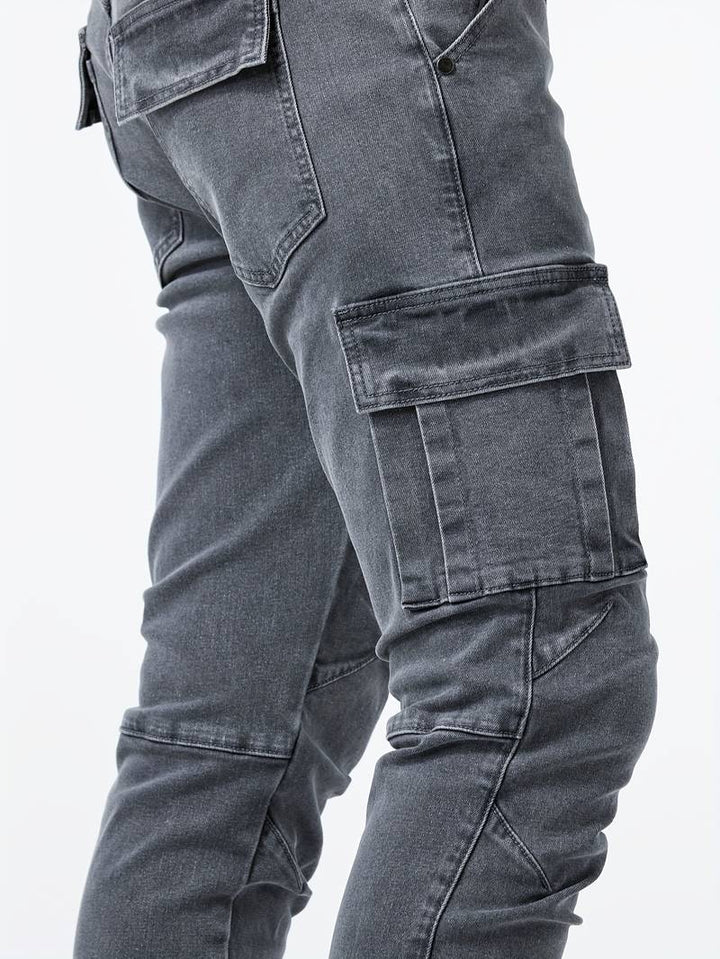 Herren Cargo Jeans Slim Fit mit Seitentaschen – Streetwear Hose für Freizeit & Alltag
