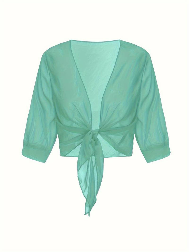 Bolero in chiffon da donna con nodo a fiocco – giacca corta trasparente per abiti da sera e outfit estivi