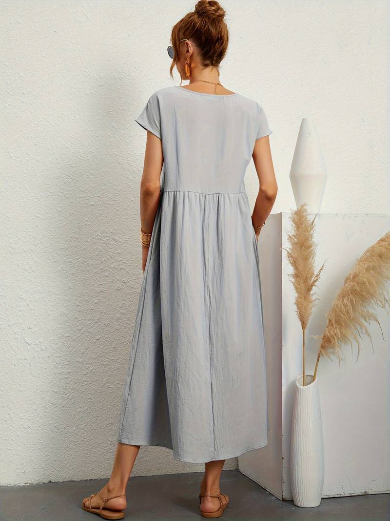 Luftiges Damen Sommerkleid – Casual Maxikleid mit Taschen & Rundhalsausschnitt