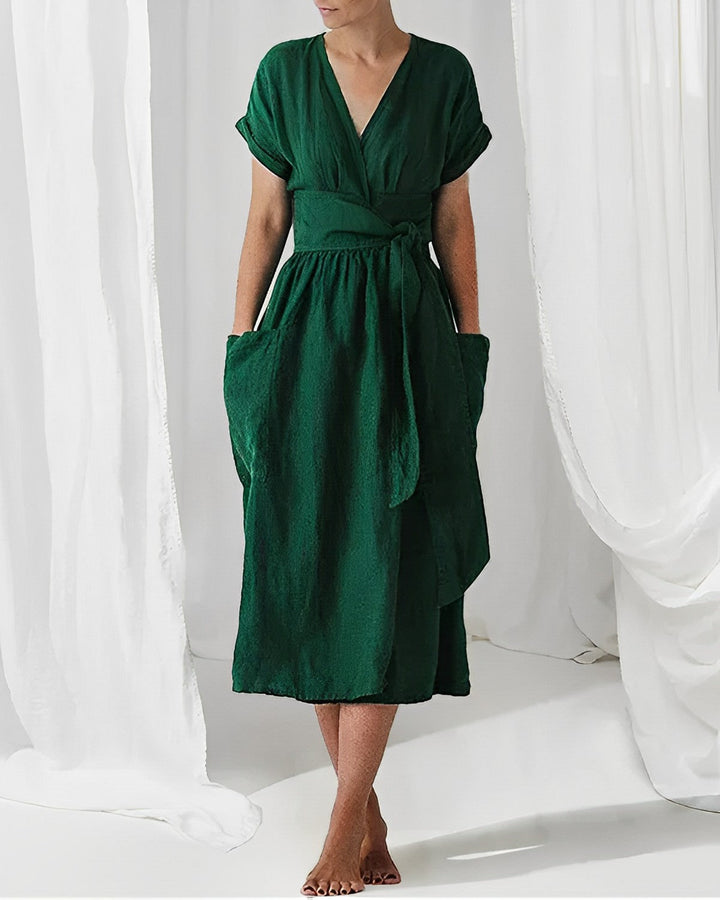 Robe midi élégante ILSE avec ceinture et poches latérales