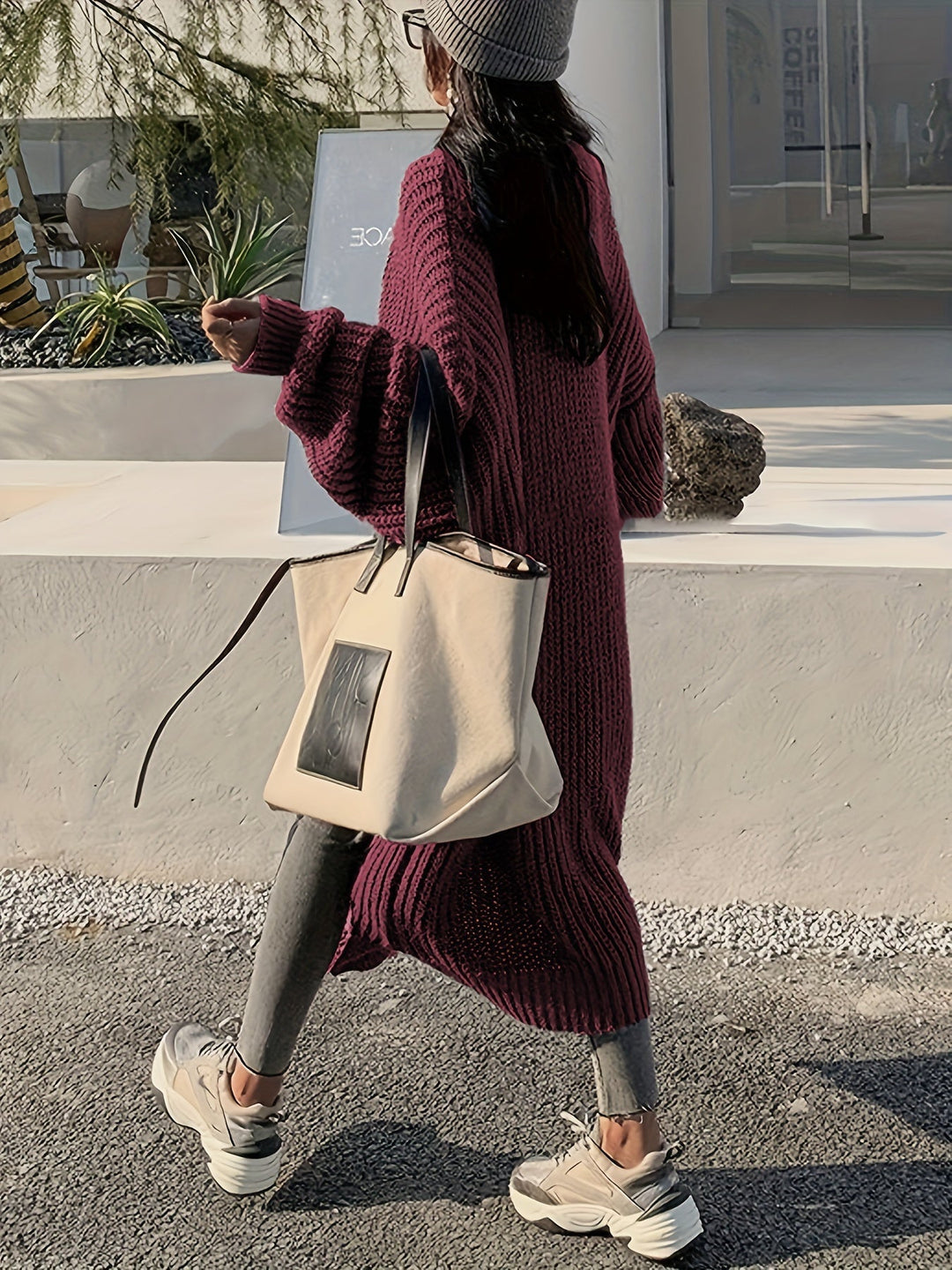 Lässiger Lange Aufgenähte Taschen Wolle Strickjacke Für Damen | Perfekt für Alltag