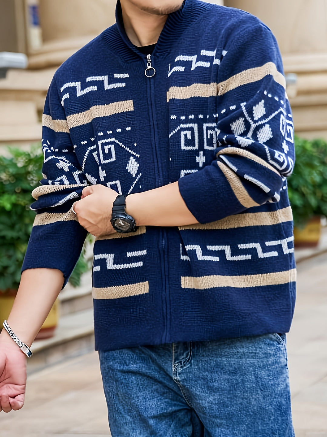 Rickie - Cardigan da uomo casual con cerniera lampo