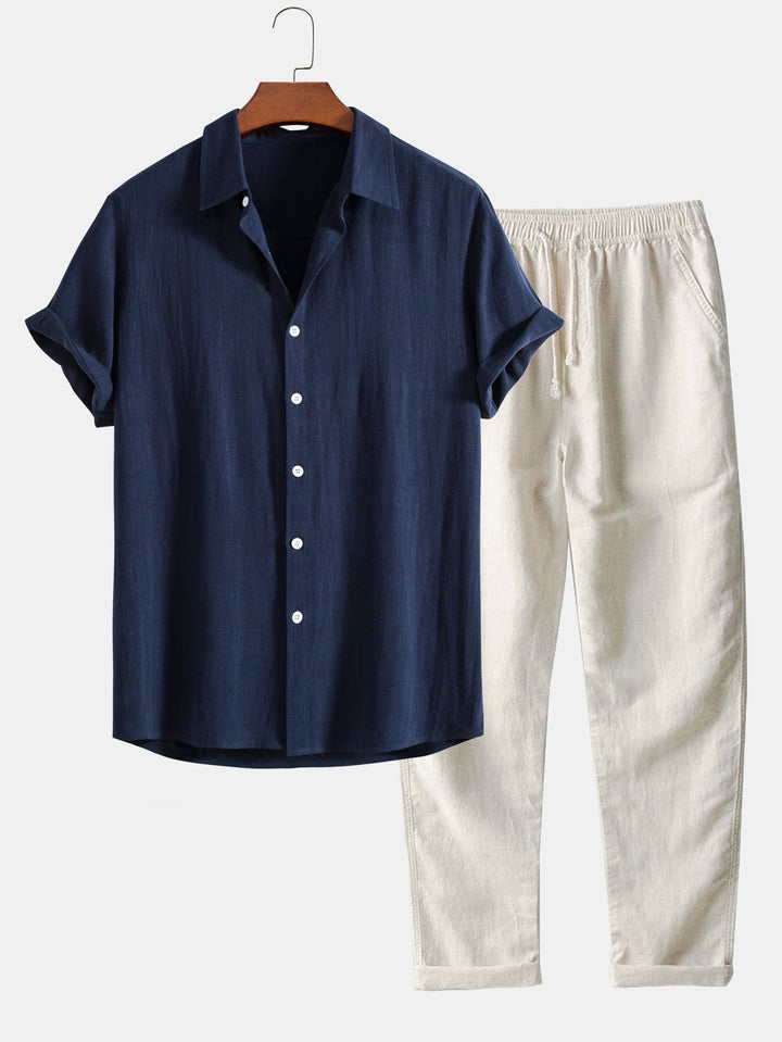 Camicia a maniche corte e pantaloni di lino set estivo per uomo